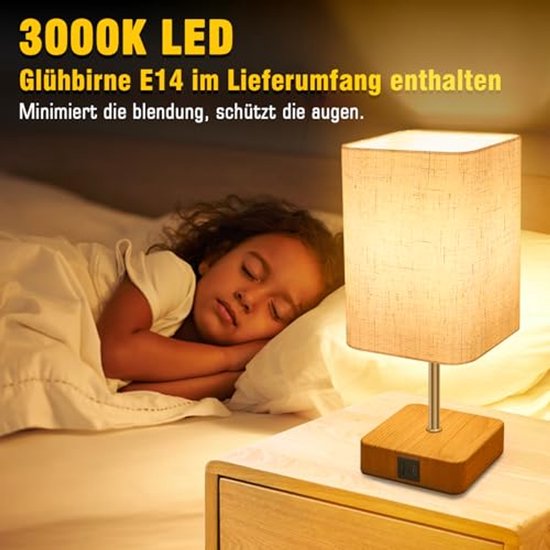 Dimbare Nachtlamp met Aanraakfunctie en 3 Helderheidsniveaus voor Slaapkamer en Woonkamer van Merkloos — afbeelding 5