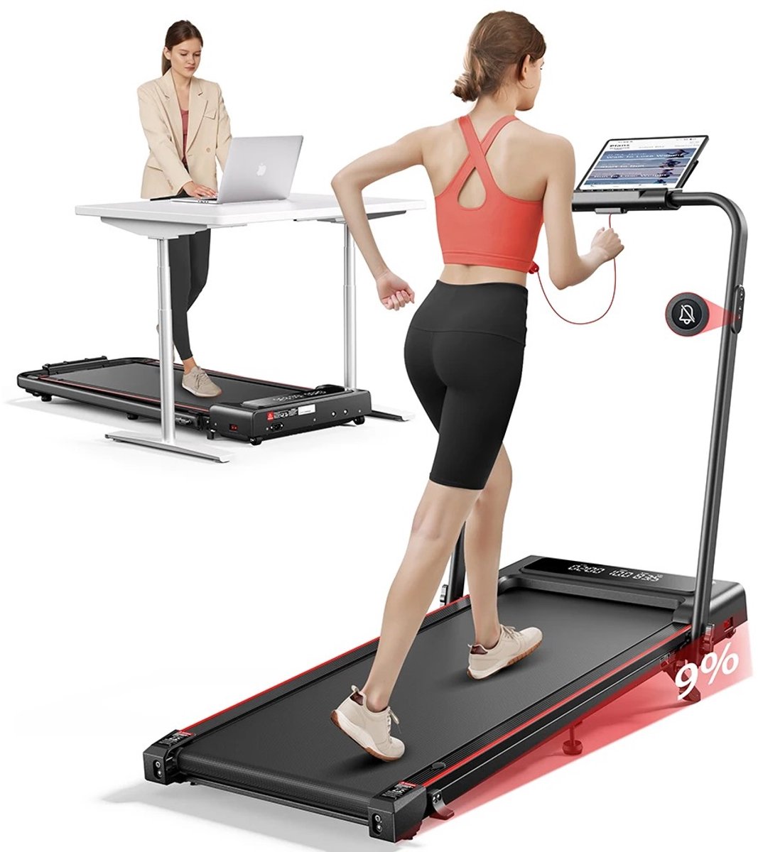 Opvouwbare Loopband – 4-in-1 Elektrische Loopband met 9% Helling – 12 km/u – 2.5 PK – LED Display & APP – Stil & Compact – Voor Thuis & Kantoor – TELEO