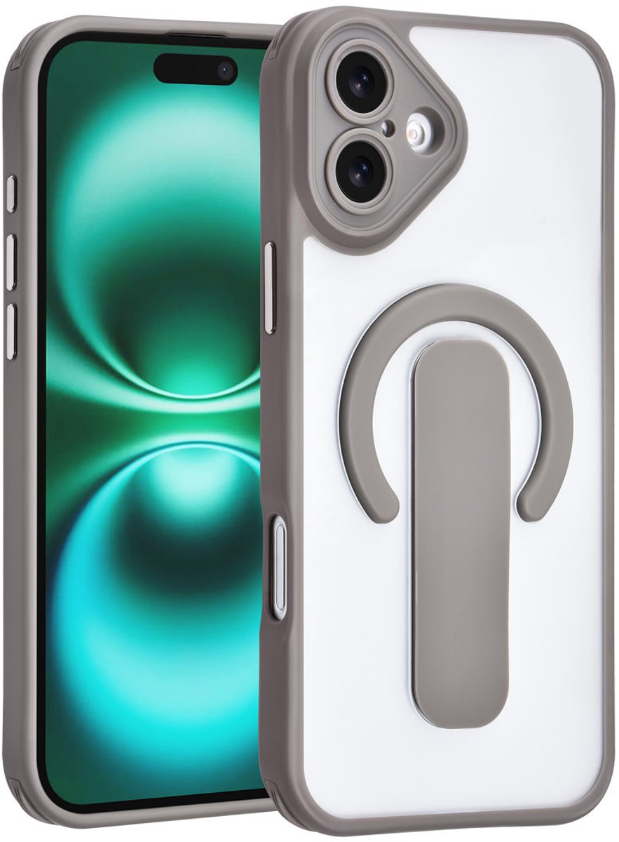 TUNIQ Anti-shock Back cover voor iPhone 16 Plus - Ingebouwde Ringstandaard - Grijs