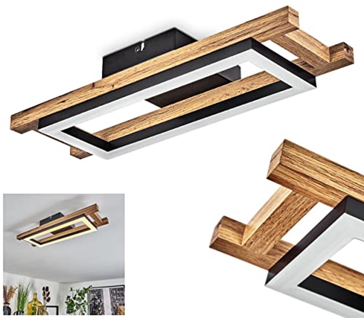 Moderne Plafondlamp van Metaal en Hout met LED, 400 Lumen, 3000 K, 10 Watt