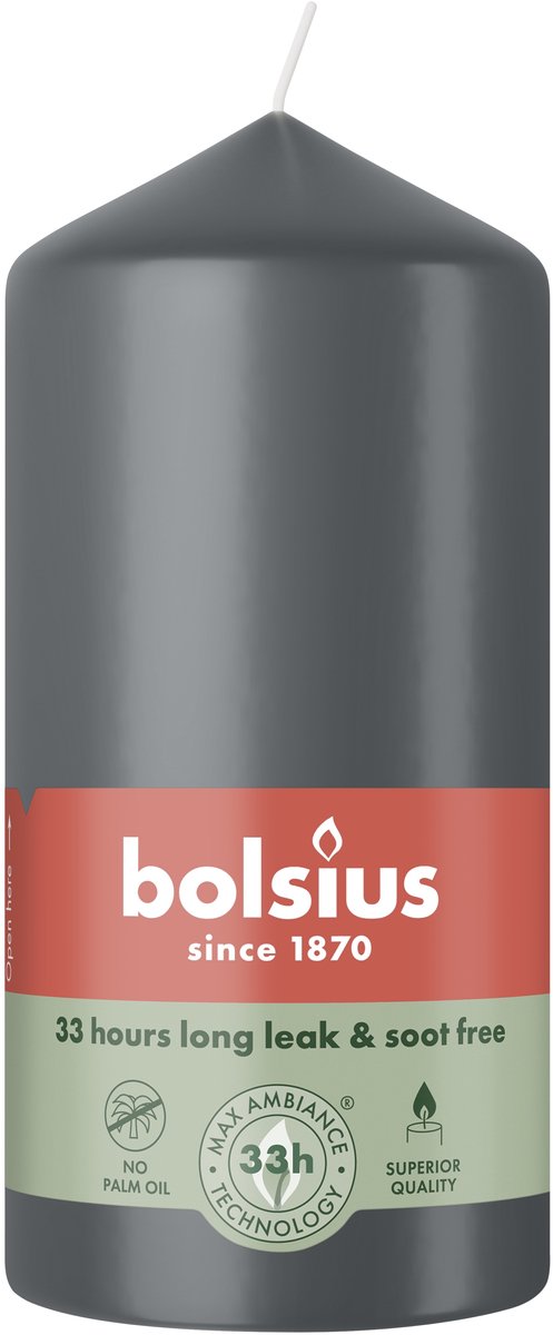 Bolsius Gladde stompkaars - 12 cm - Grijs