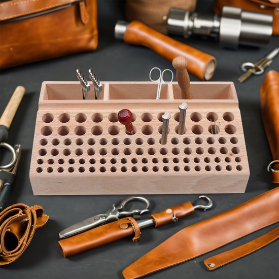 Porte-outils en Cuir 98 trous, Outils en bois, boîte de rangement en bois, organisateur