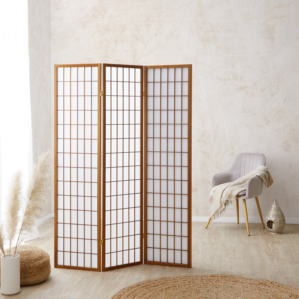 Homestyle4u Kamerscherm - 132x175 cm - Bruin - 3-delig - Shoji