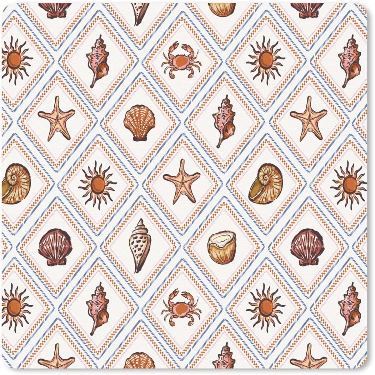 Muismat 30x30 cm - Mousepad Kust - Zee - Kokosnoot- Schelp - Muismatten