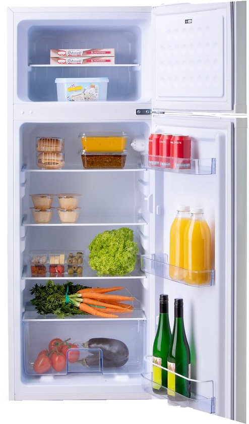 DOMO DO91401C koelvriescombinatie 206L wit, compact, stil 39dB, omkeerbare deuren, 4 glazen leggers, groentelade