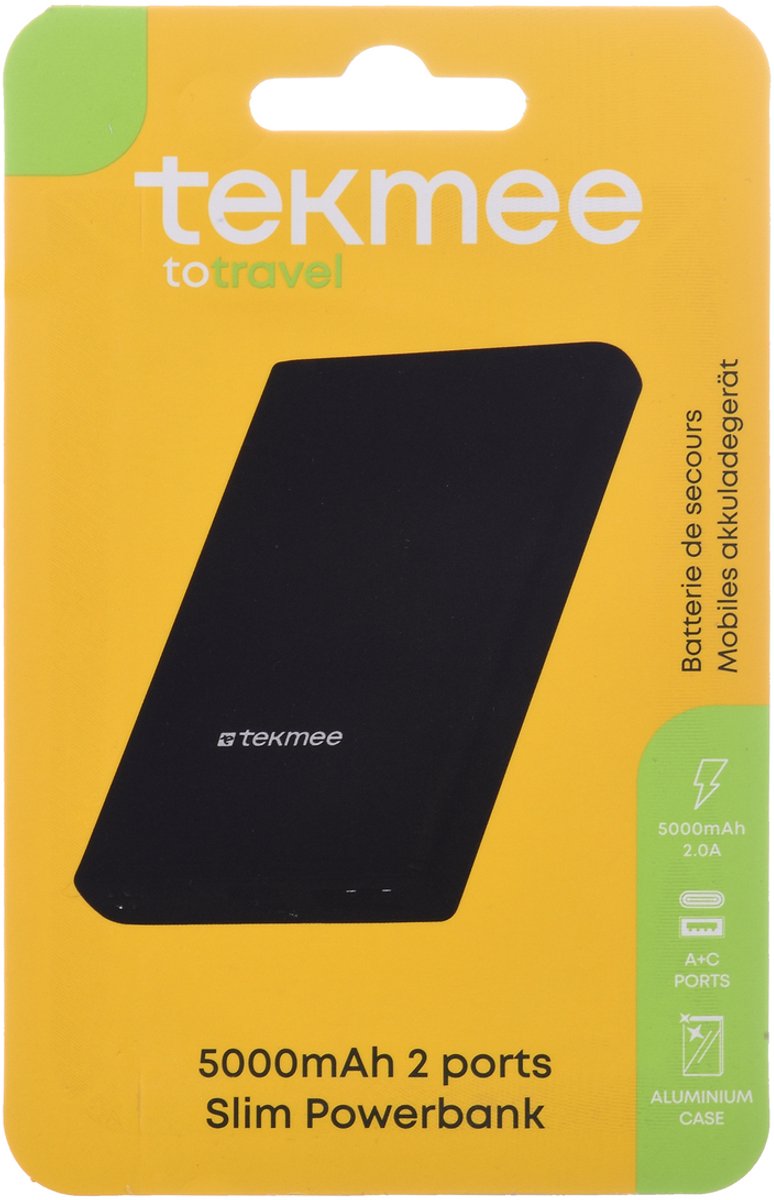 Tekmee Powerbank – 5000 mAh – USB-A en USB-C – Draagbare Oplader – foto 2