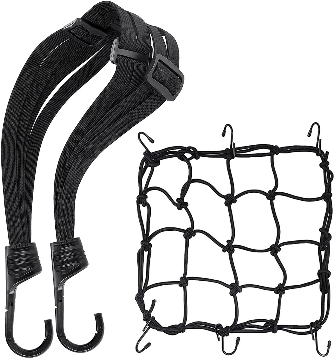 Expander - Rubberen - Met haken - 2 stuks - Voor motor en fiets - Met helmnet
