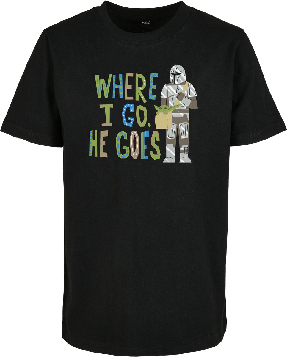 Mister Tee The Mandalorian Mandalorian Where I Go Kinder T-shirt Kids 110 Zwart