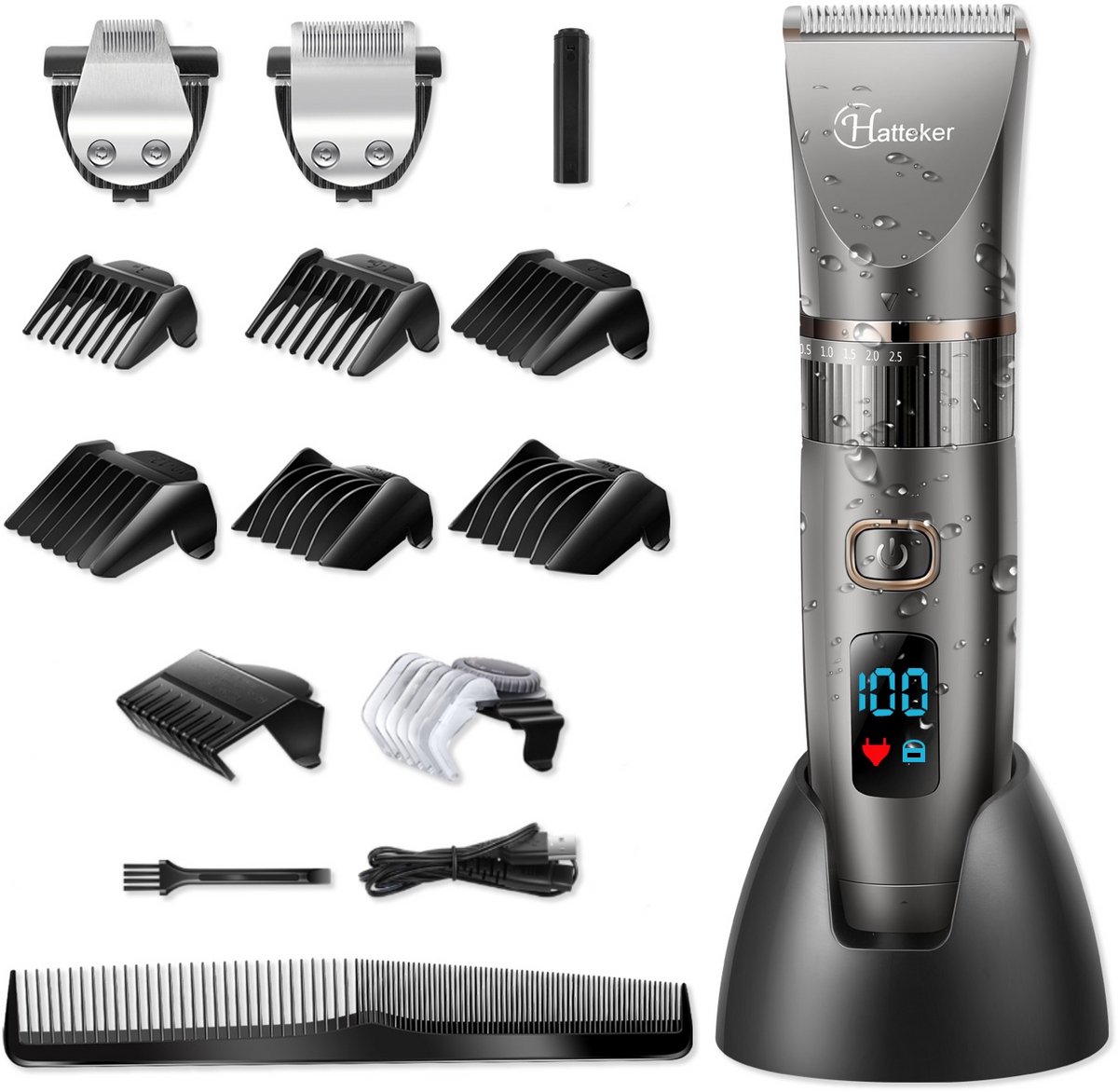 Hatteker 3-in-1 Tondeuse - Professionele Tondeuse voor Mannen - Baardtrimmer, Detailtrimmer en Haarknipper - Waterdicht