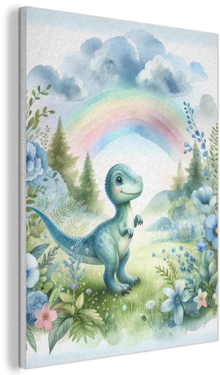 Akoestisch wandpaneel 30x40 cm - Vilt schilderij Dino - Baby - Regenboog - Dinosaurus - Akoestische panelen - Geluidsdempende wanddecoratie - Geluidsisolatie woonkamer - Muurdecoratie geluidspanelen