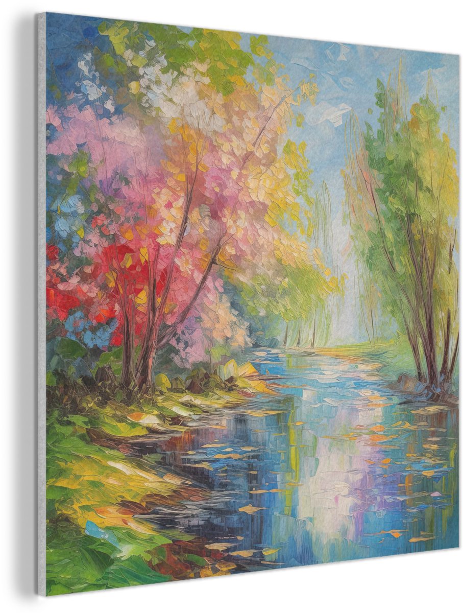 Akoestisch wandpaneel 50x50 cm - Vilt schilderij Olieverf - Landschap - Natuur - Kleurrijk - Akoestische panelen - Geluidsdempende wanddecoratie - Geluidsisolatie woonkamer - Muurdecoratie geluidspanelen