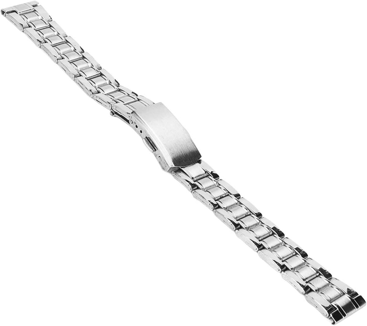 Allecto Plus - Metalen horlogeband met vouwsluiting, snelsluiting en dubbele knop, roestvrijstalen gesp (zilver) - Armband