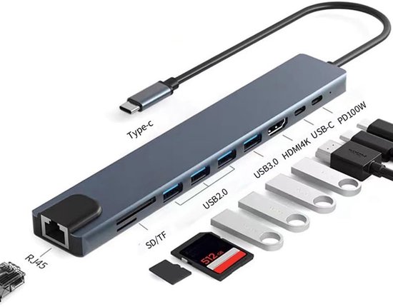 USB C Hub 10-in-1 met 4K HDMI, 100W...