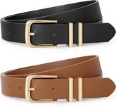 2 Stuks Riem - damesriem - Stijlvol retro - Broekriem - Dames - Verstelbaar Unisex Ceintuur - 110cm - leer - damesriemen voor jeans jurken broeken dames lederen tailleriem met gouden gesp - 110 CM - Zwart/Bruin