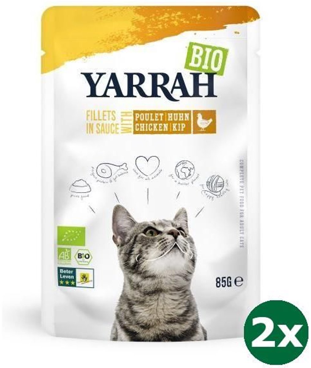 Yarrah Yarrah cat biologische filets met kip in saus kattenvoer 2x 14x85 gr NL-BIO-01
