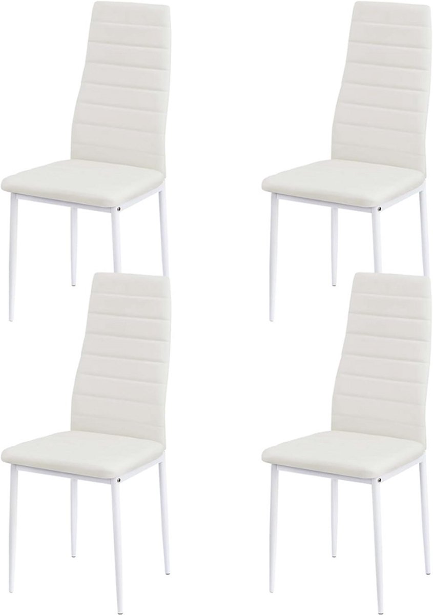 EGGREE Eetkamerstoelen set van 4 metalen keukenstoelen - eettafelstoel - comfortabele gestoffeerde stoelzitting - wit