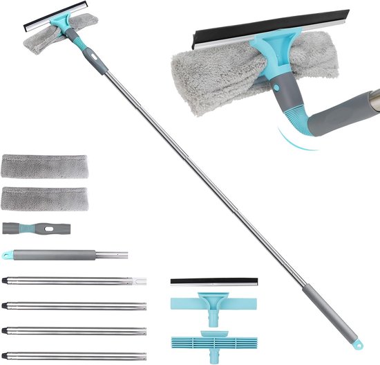 Raamreiniger, 2-in-1, 4,5 M, Telescopische Raamwisserset Microvezeldoekborstels Professionele Telescoopstang