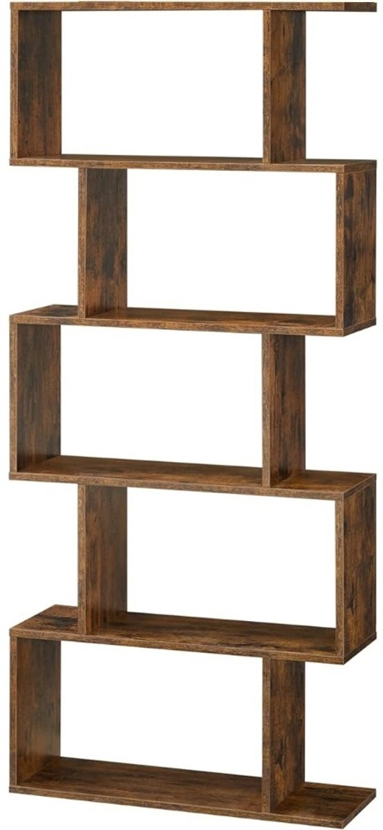 Hoppa! Boekenkast Vintage - Opbergkast - Rechthoekige Vakken - Kast Voor Boeken - Bruin - 70 x 24 x 159 (B x D x H)