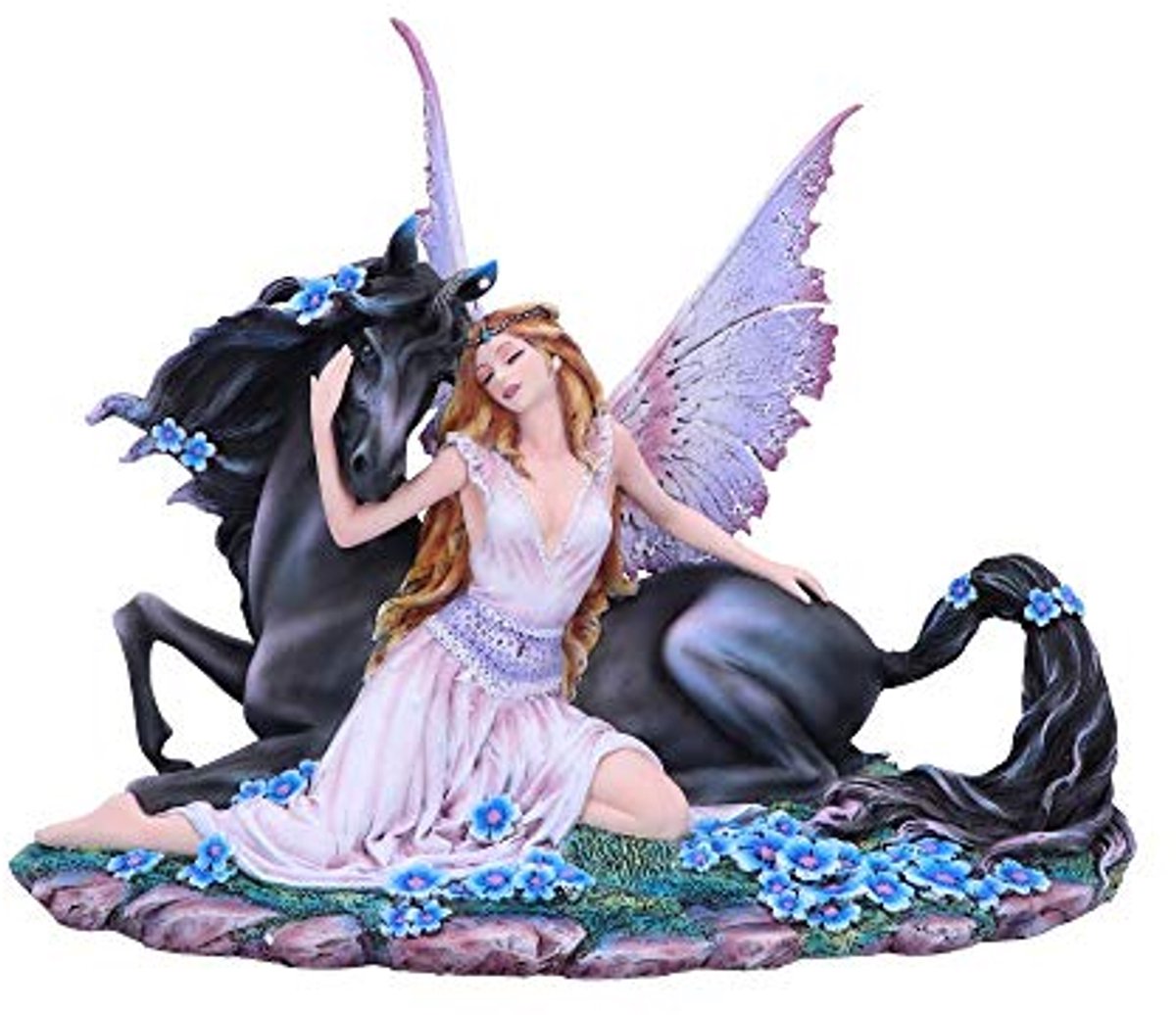 Paarse Roze Eenhoorn Fee Metgezel Beeldje - Polyresin Fantasie Decoratie