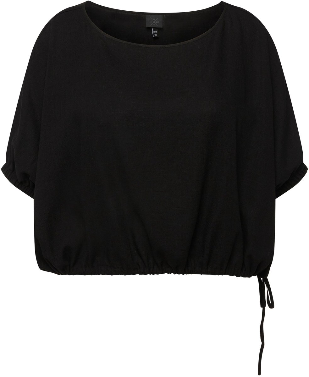 Ulla Popken - Dames - Blouse linnenmix oversized bootnek halve mouwen - Zwart - Maat 46+