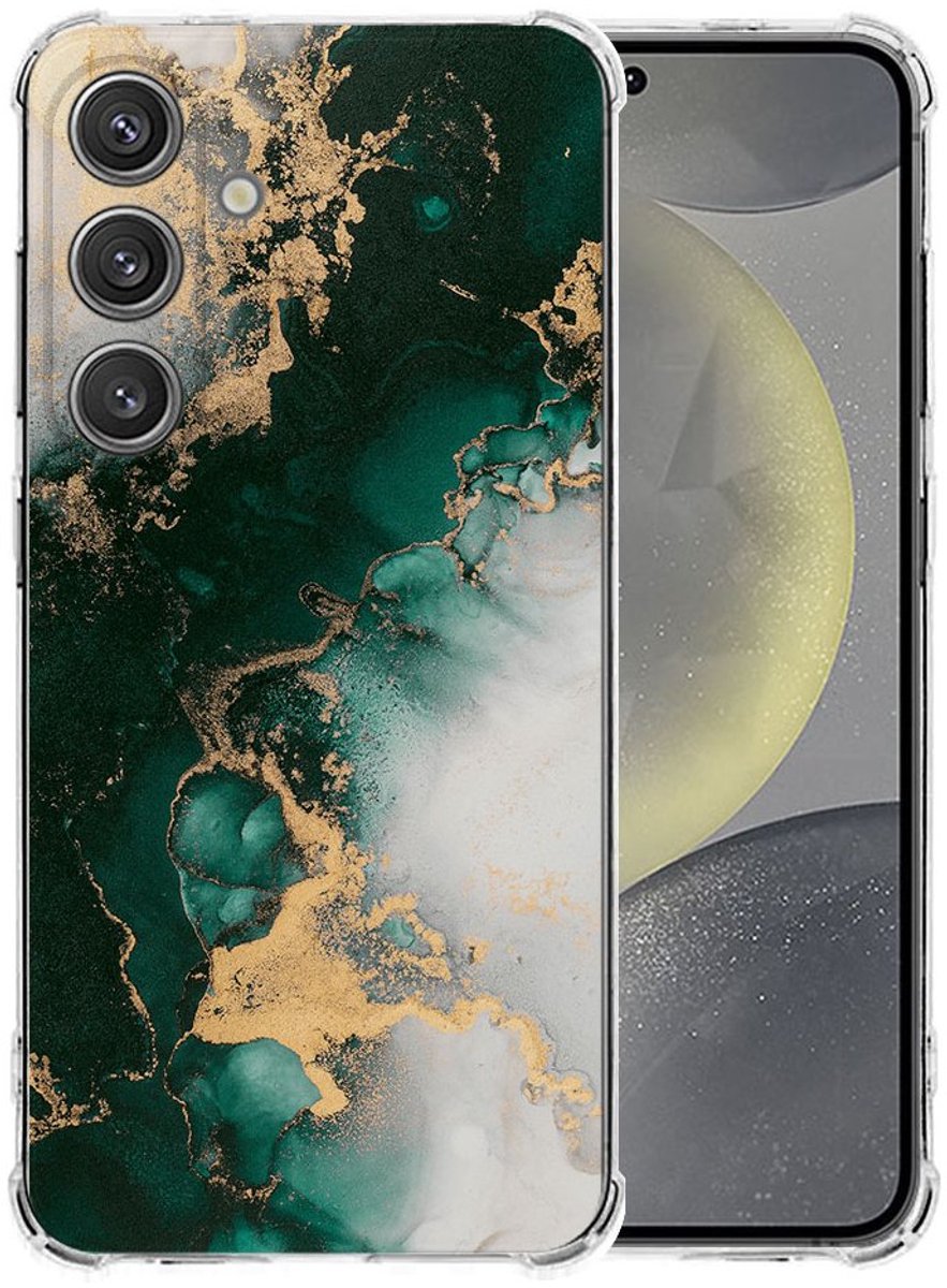 Samsung Galaxy S25 Plus Hoesje - Marmer Groen TPU Antishock