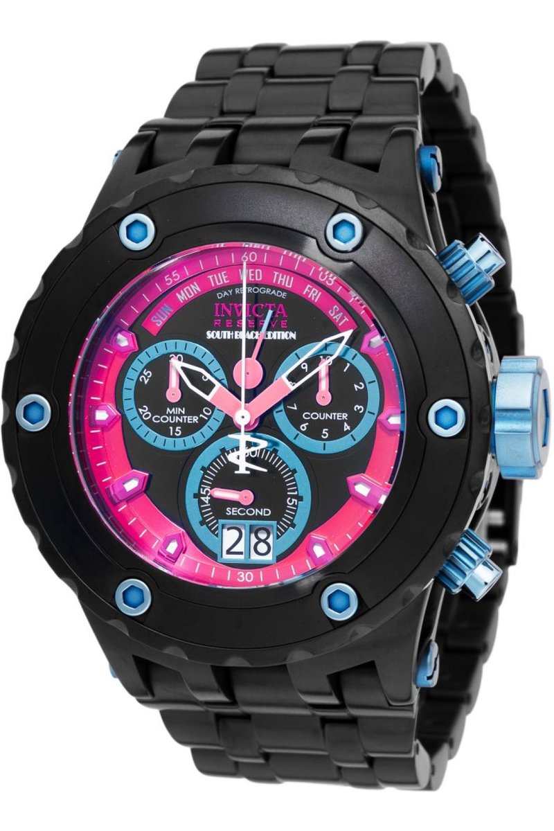 Invicta Reserve - SOUTH BEACH 48608 Heren Horloge - Waterdicht - Analoog - Quartz Uurwerk - Roestvrij Staal met roze Wijzerplaat - 52mm