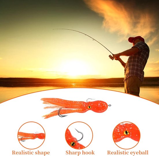 4 stuks - Octopus Soft Bait - Octopus Fishing Lure - Soft Fishing Lure Lead Head Hook Set - Zacht gesimuleerd inktvisvisaas - Met haak - Roze, Groen, Oranje, Zwart - 11 cm - Geschikt voor visliefhebbers, buiten van Merkloos — afbeelding 3