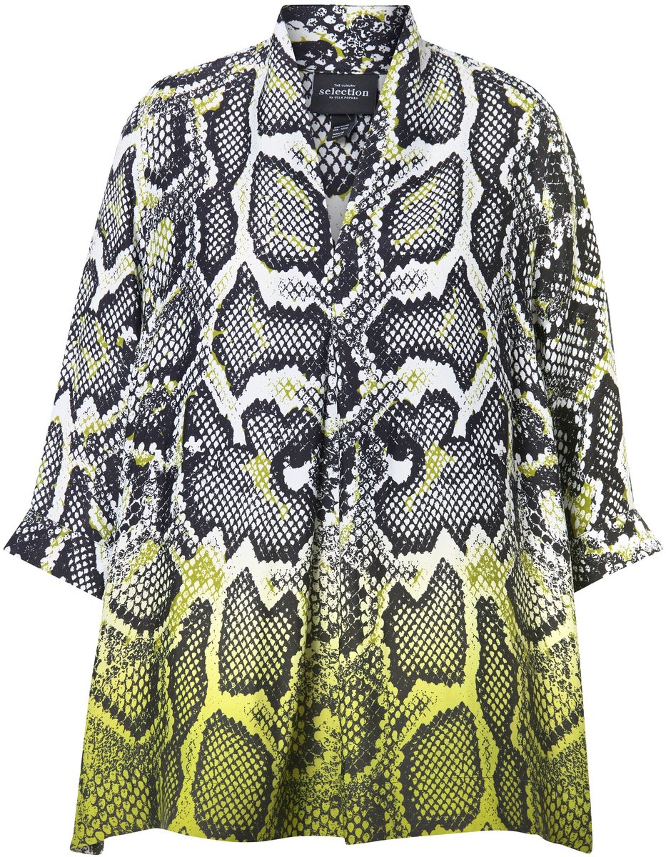 Ulla Popken - Dames - Tuniek slangendesign gobletkraag 3/4-mouw - Zwart - Maat 50+