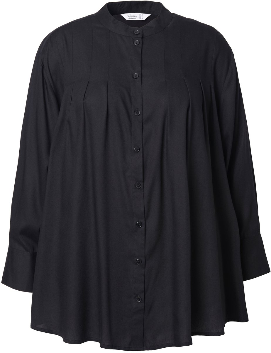 MIAMODA - Dames - Blouse sierplooien bij de schouders lange mouwen. - Zwart - Maat 48