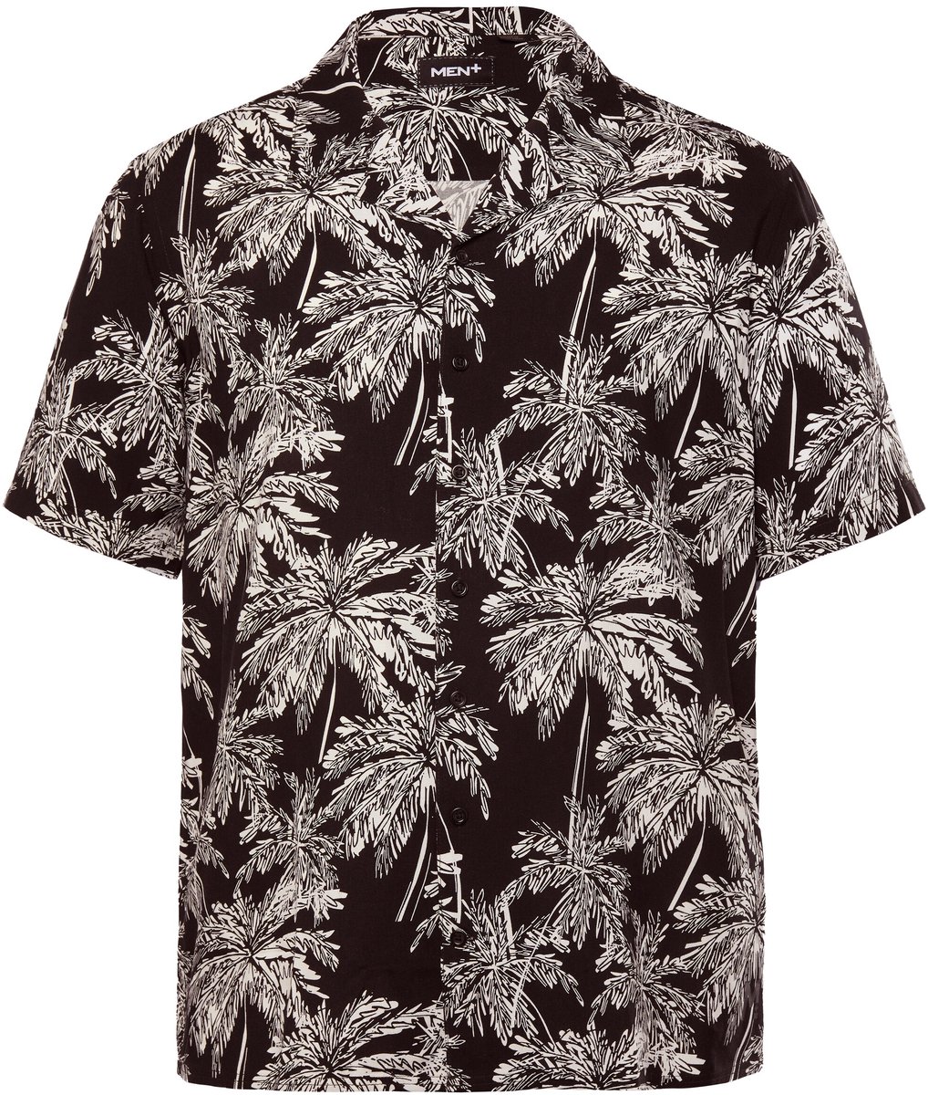 Men Plus - Heren - Overhemd korte mouwen Cubaanse kraag Cuba Fit - Zwart - Maat XXL