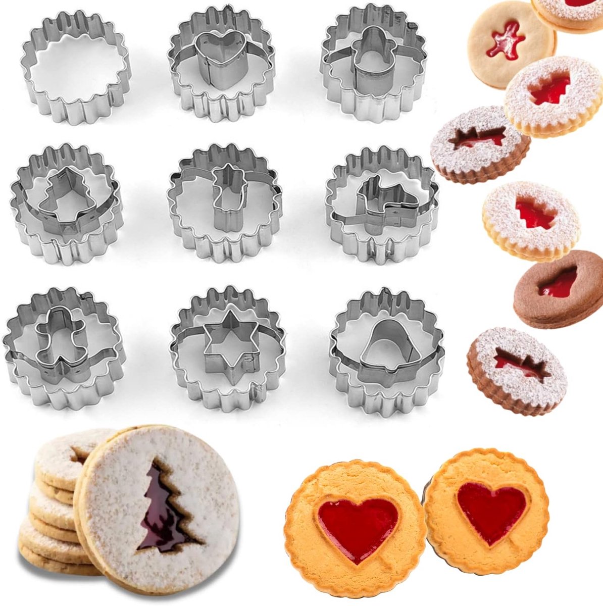 Daity Mini-koekjesvormpjesset van 9 stuks, roestvrij staal - kerstboom, peperkoekmannetje, sneeuwpop, eland, perfect voor het bakken van winterse feestdagen
