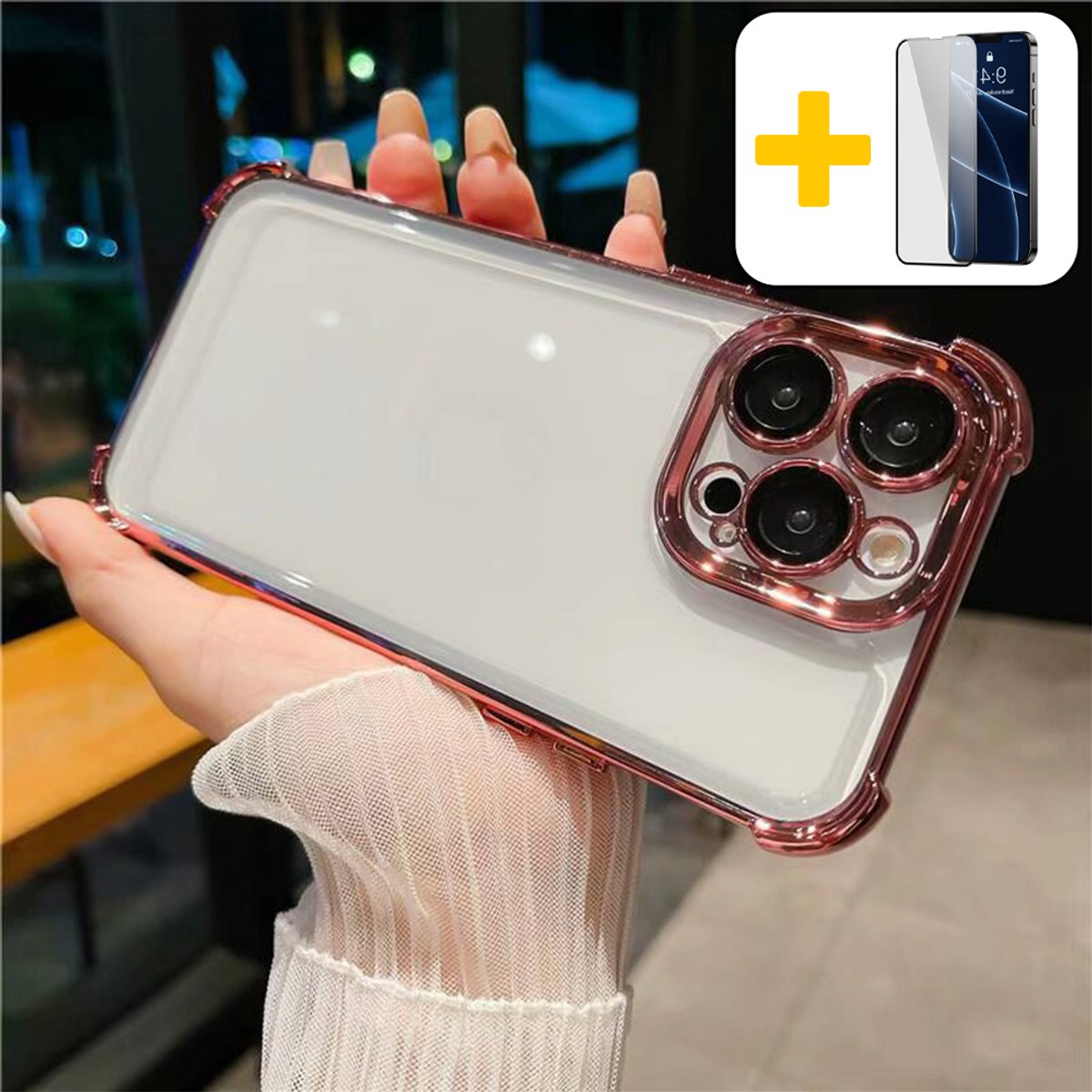 Bumper Hoesje voor iPhone 14 Pro, Schokabsorptie Transparante Case, Valbeveiliging Dunne Beschermhoes, Roze - Screenprotector