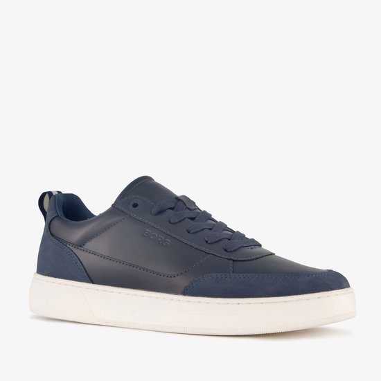 Donkerblauwe leren Björn Borg sneakers met suède accenten en witte zool.