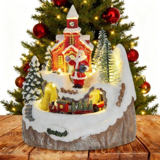 Kersthuisjes-Kersthuisjes met beweging-Kerstversiering-verlichting-8 Muziek-De Kerstman en de draaimolen- en LED-lampjes - Kerstdorpfiguren - Kerstdecoratie cadeau