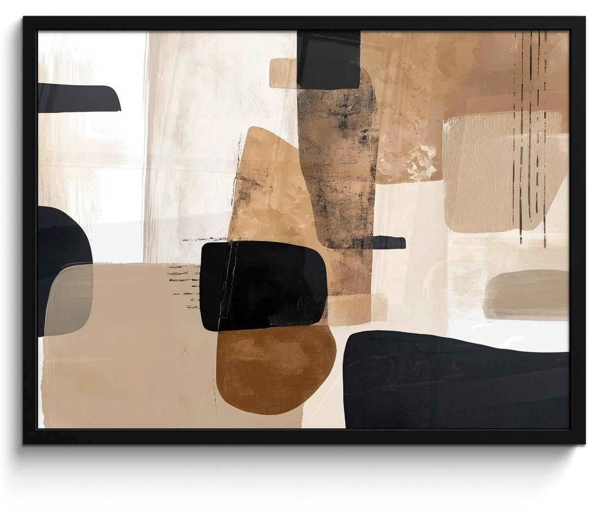 FrameYourWall Poster in lijst - Fotolijst 80x60 cm - Posters - Vlakken - Abstract - Zwart - Strepen - Posterlijst zwart - Decoratie - Wanddecoratie woonkamer - Muurdecoratie slaapkamer