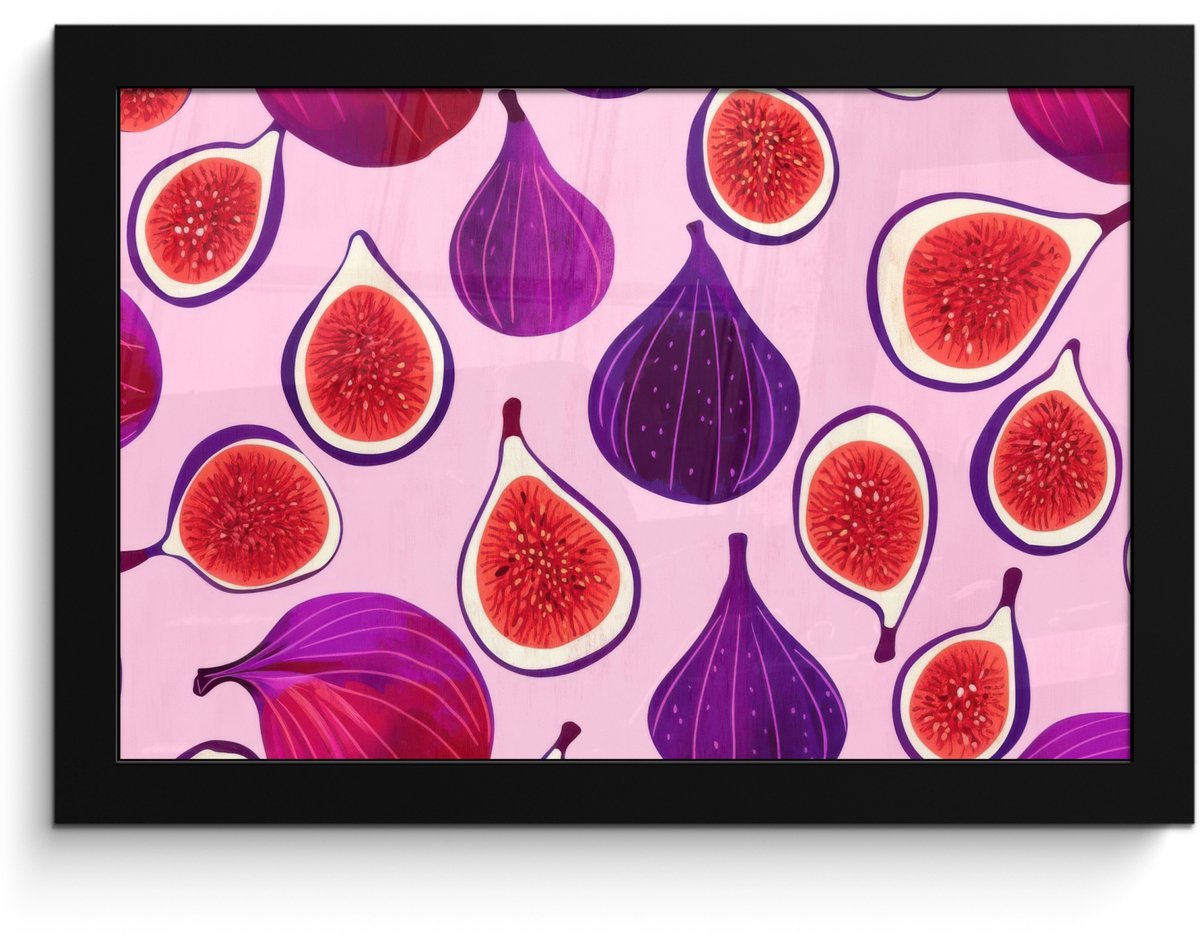 FrameYourWall Poster in lijst - Fotolijst 30x20 cm - Posters - Vijgen - Roze - Paars - Posterlijst zwart - Decoratie - Wanddecoratie woonkamer - Muurdecoratie slaapkamer