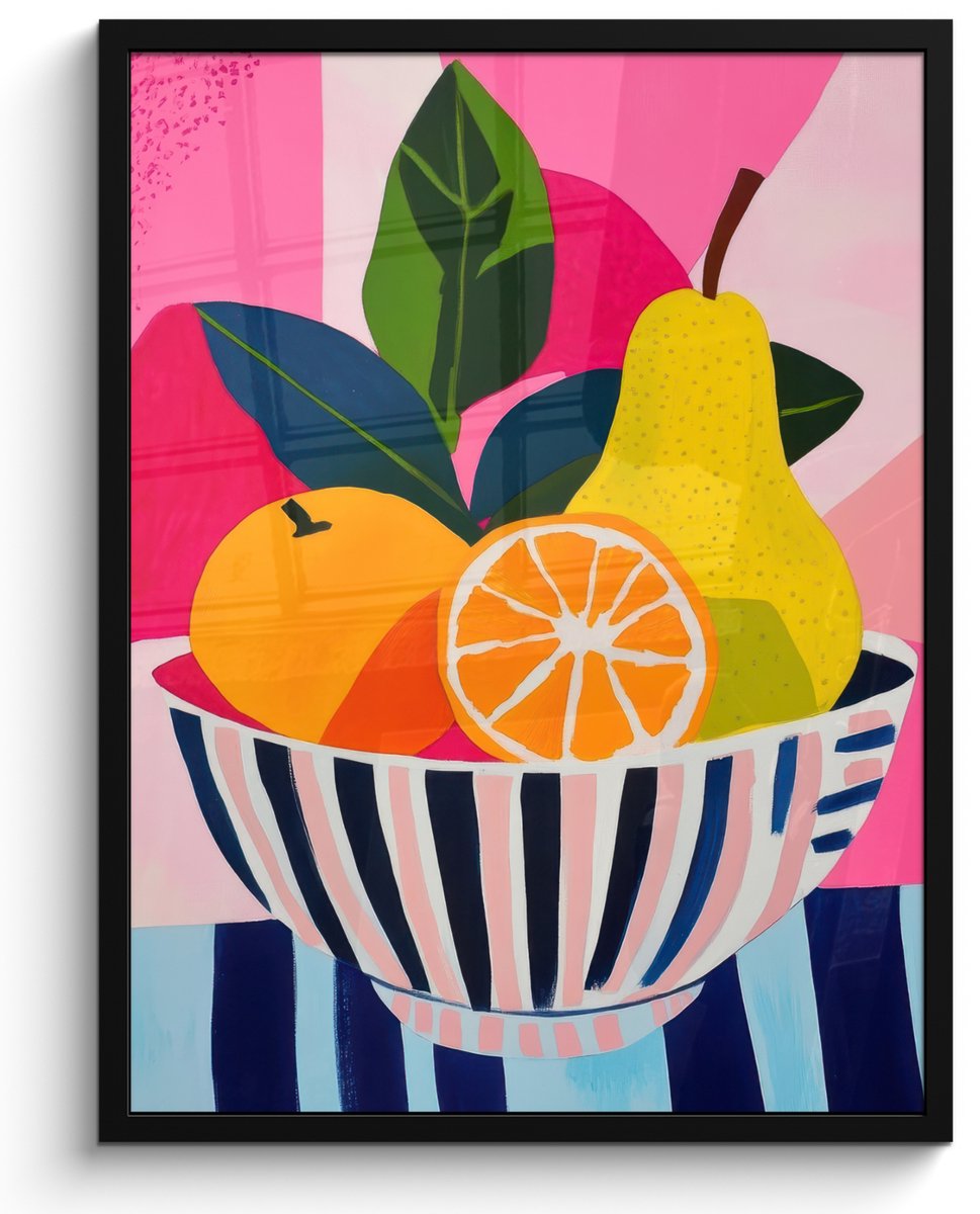 FrameYourWall Poster in lijst - Fotolijst 60x80 cm - Posters - Fruit - Abstracte achtergrond - Roze - Posterlijst zwart - Decoratie - Wanddecoratie woonkamer - Muurdecoratie slaapkamer