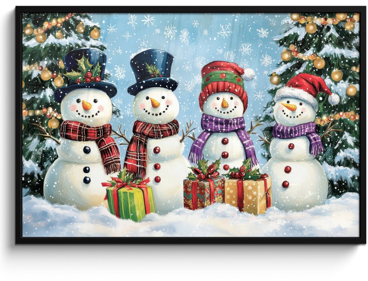 FrameYourWall Poster in lijst - Fotolijst 120x80 cm - Posters - Vrolijk - Sneeuw - Kleurrijk - Posterlijst zwart - Decoratie - Wanddecoratie woonkamer - Muurdecoratie slaapkamer