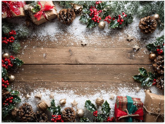 Poster 80x60 cm - Kerstdecoratie - Geschenken - Hout - Veelkleurig - Posters - Kamer decoratie - Wanddecoratie woonkamer - Muurdecoratie slaapkamer - Kerstversiering - Kerstdecoratie voor binnen - Kerstmis