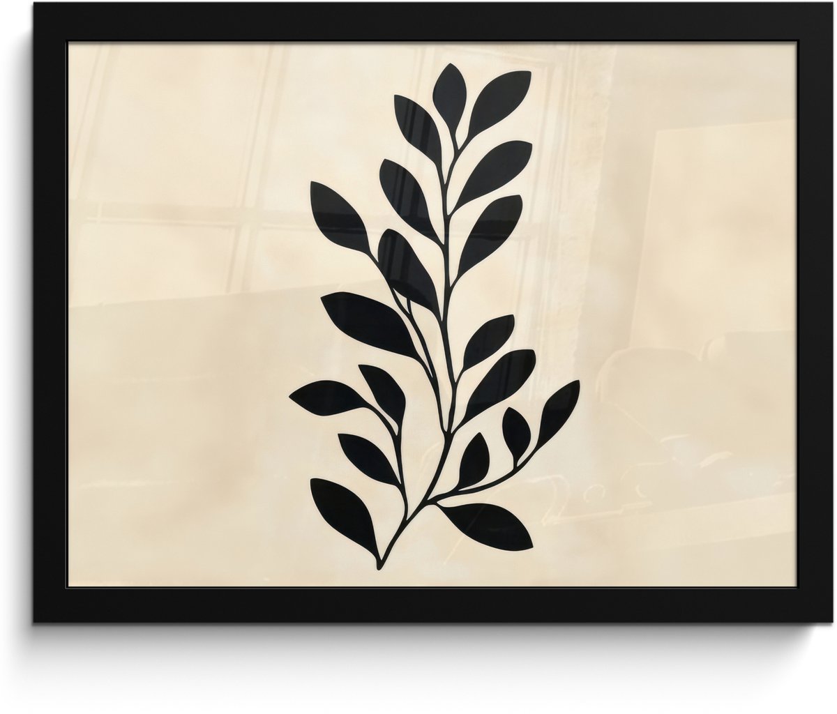 FrameYourWall Poster in lijst - Fotolijst 40x30 cm - Posters - Minimalistisch - Tak - Bladeren - Zwart - Posterlijst zwart - Decoratie - Wanddecoratie woonkamer - Muurdecoratie slaapkamer