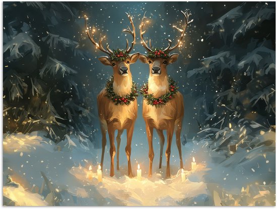 Poster 120x90 cm - Dennensprookje - Rendier - Nacht - Posters - Kamer decoratie - Wanddecoratie woonkamer - Muurdecoratie slaapkamer