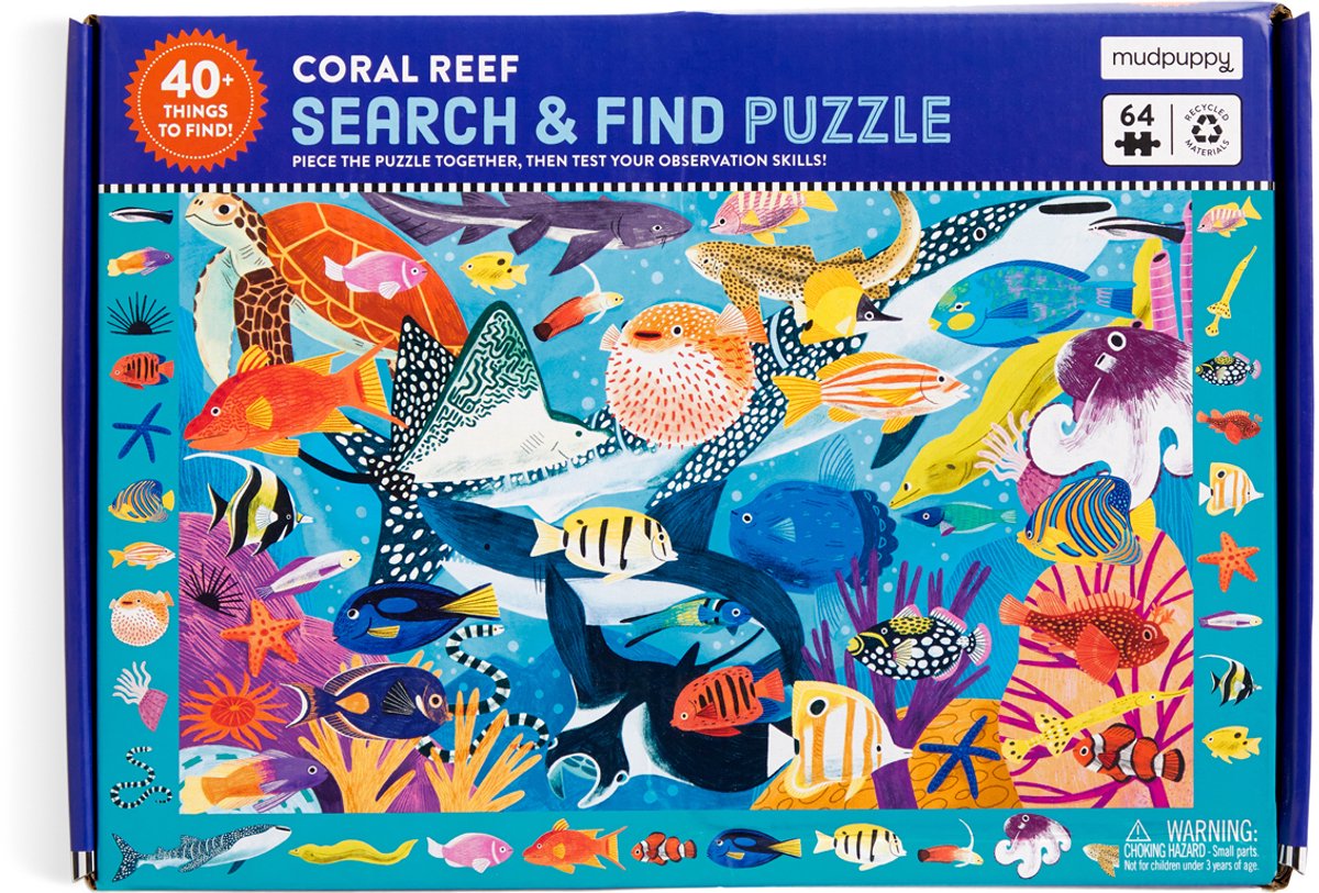 MUDPUPPY Zoek-En-Vind-Puzzel - Koraalrif - 59X39Cm - 64 Stukjes - 4 Jaar