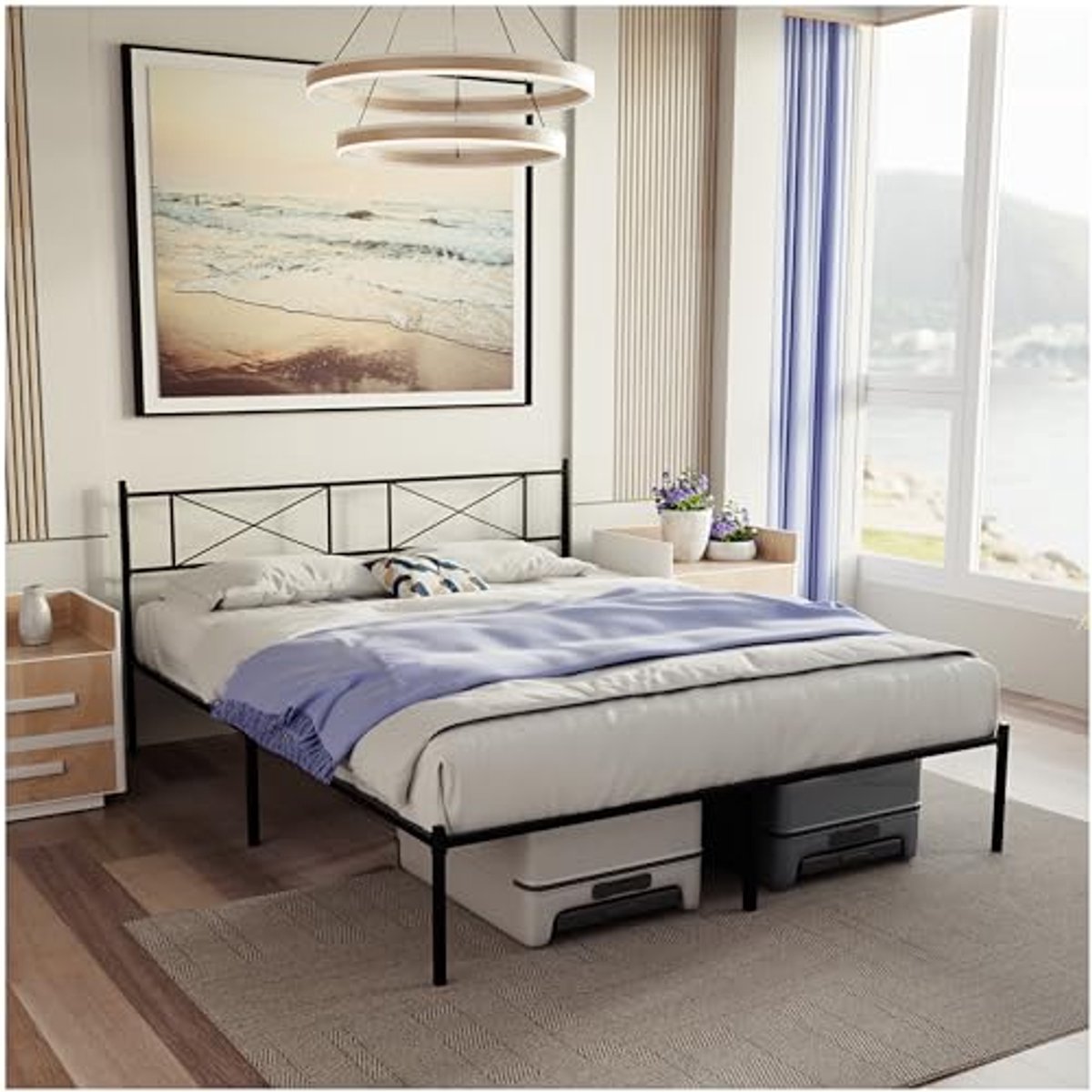 Metalen Bedframe 140x200 met Hoofdbord en Lattenbodem - Eenvoudige Montage en Slimme Opbergruimte