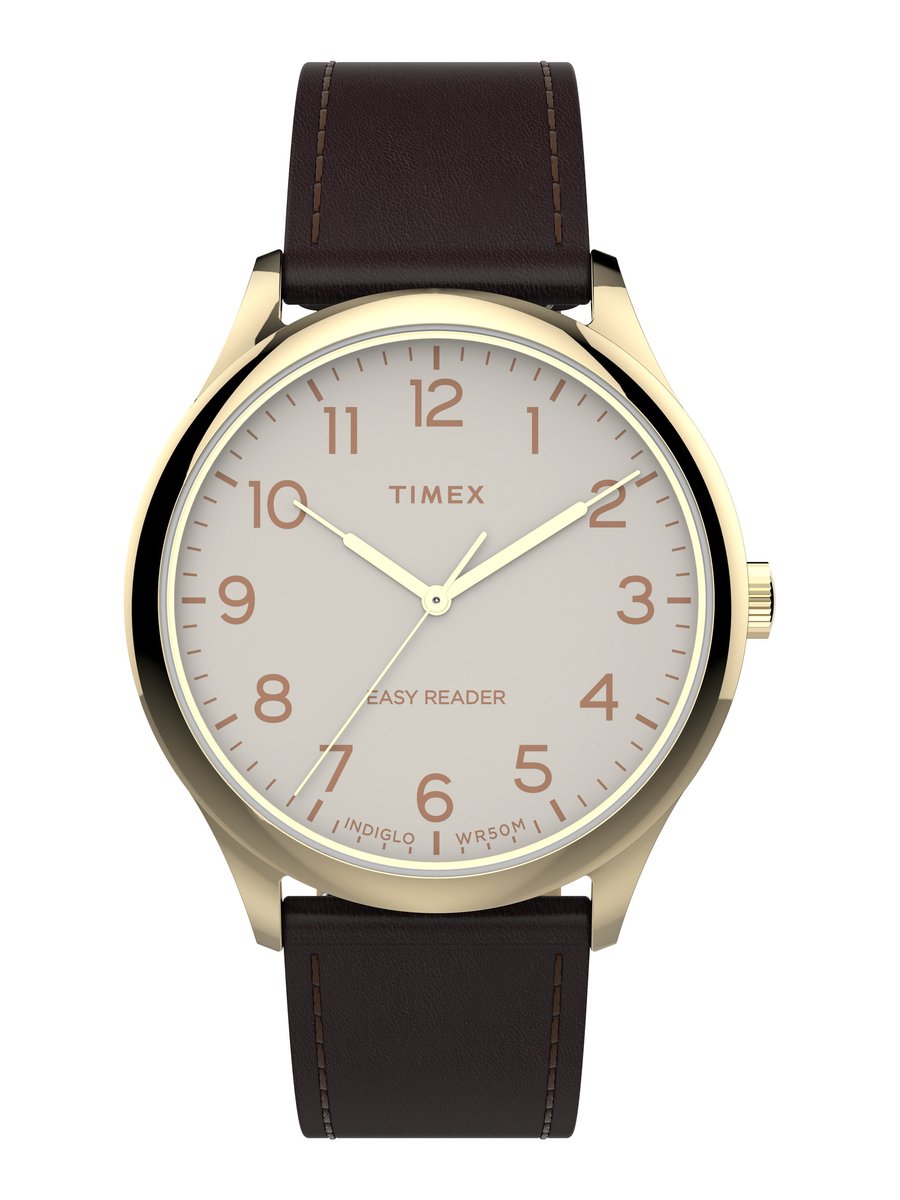 Timex Easy Reader Gen 1 Essential Collection Kwarts Analoog Horloge Bruin Case: 100% Low Lead Brass | Armband: 100% Leather 40 TW2V28100AJ