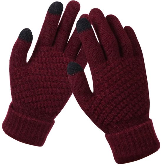 Gebreide winterhandschoenen - voor dames - warme handschoenen voor koppels - touchscreen - vingerhandschoenen - geschikt voor binnen, vrije tijd, werk -21*12*2.5cm-Donkerrood - 5 paar