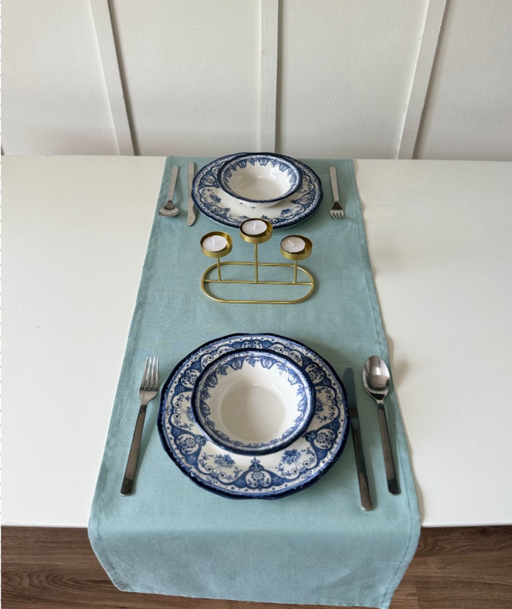 Tavas Tafelloper - 40 x 140 cm - Turkoois - Tafeldecoratie - Tafelkleed - Tafellaken - Katoen