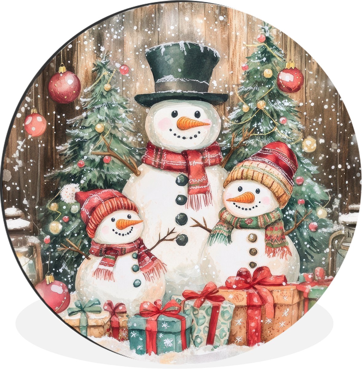 WallCircle Wandcirkel - Muurcirkel - Sneeuwpop - Familie - Kleurrijk - Aluminium - Dibond - 120x120 cm - Binnen en Buiten