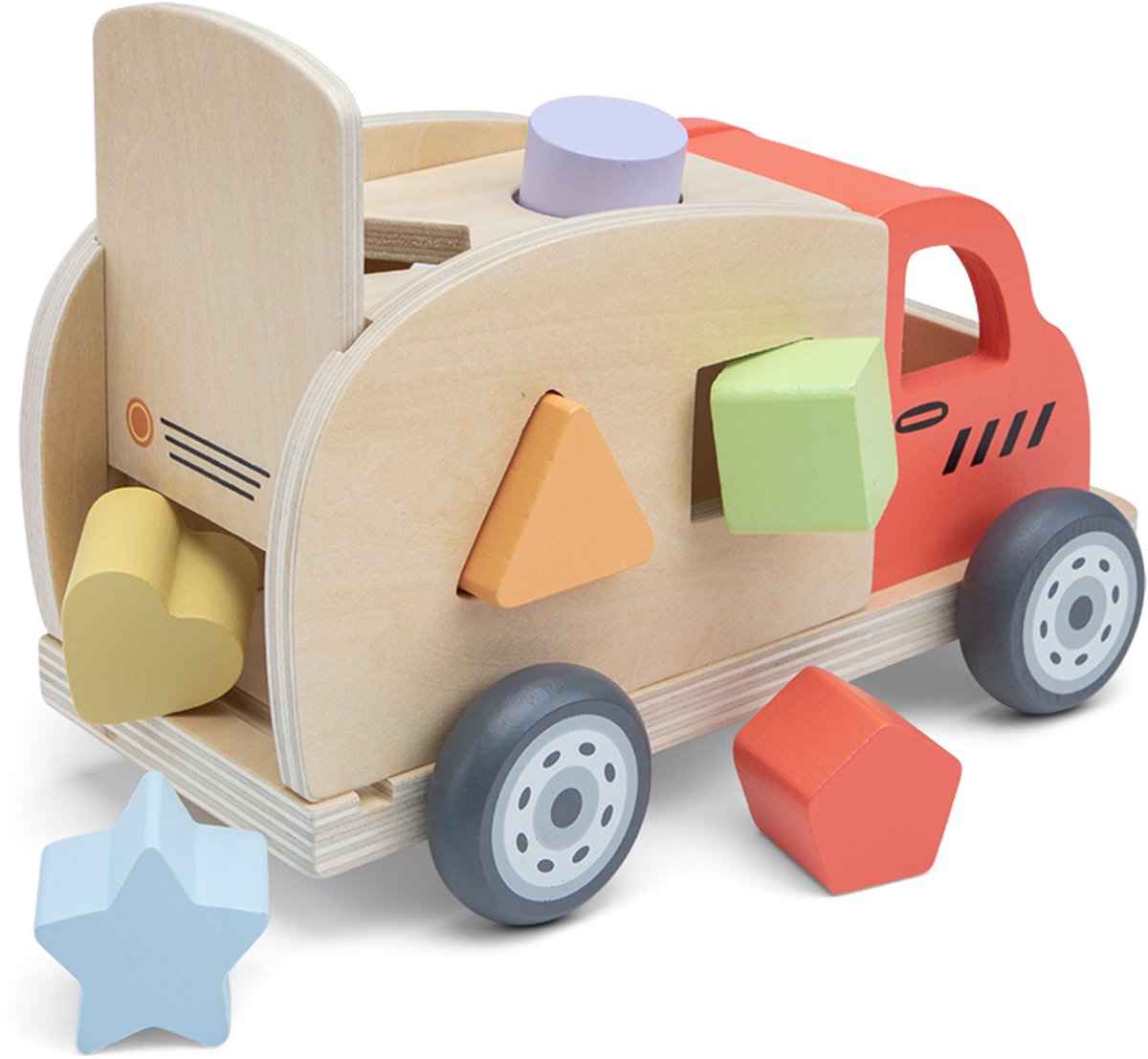 Woet® Houten Vormentruck - Sorteerwagen met Vormblokken - Trekfiguur en Vormenstoof in één - Educatief Speelgoed - Montessori Speelgoedvoertuig - Vanaf 1 Jaar — afbeelding 4