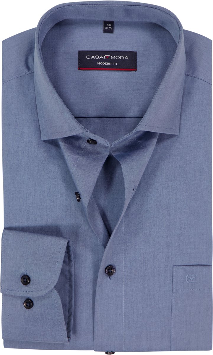 CASA MODA modern fit overhemd - popeline - blauw - Strijkvrij - Boordmaat: 44 (EU maat: XL)