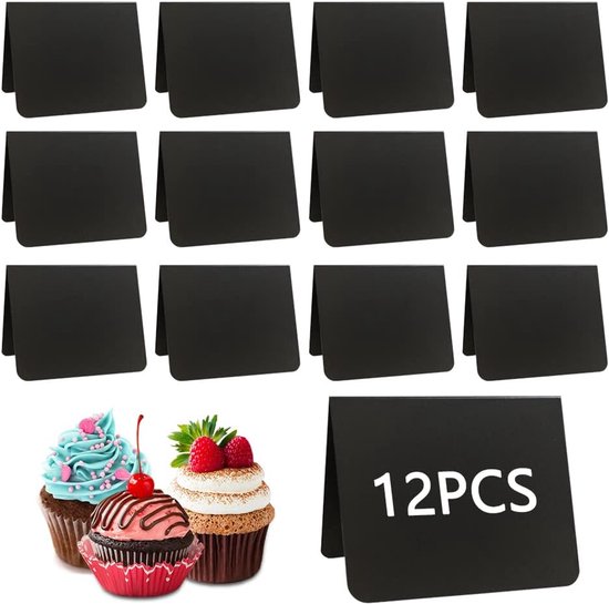Verpakking van 12 mini-krijtbordetiketten - krijtlabels Geschikt Voor tafelstandaard - leibord om te beschrijven - kleine board Geschikt Voor het labelen - tafelstandaard - Chalkboard Food Labels - prijskaartjes